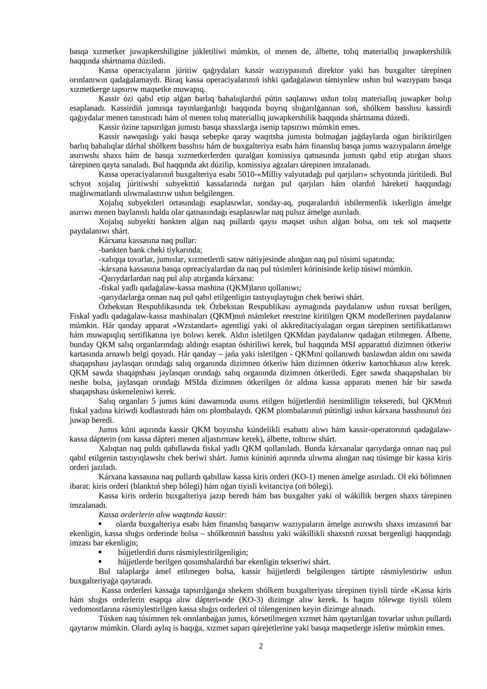 PUL QARJÍLARÍ HÁM VALYUTA OPERACIYALARÍNÍŃ ESABÍ 2