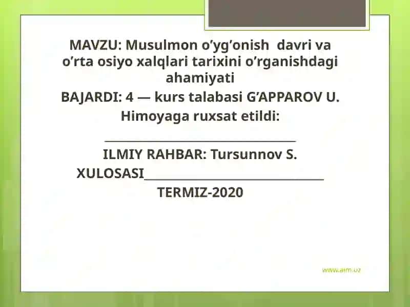 Musulmono’yg’onishdavrivao’rtaosiyoxalqlaritarixinio’rganishdagiahamiyati 2