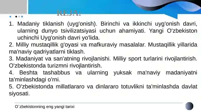 Mustaqillik yillarida O'zbekistonda ma'naviy va madaniy taraqqiyoti 2
