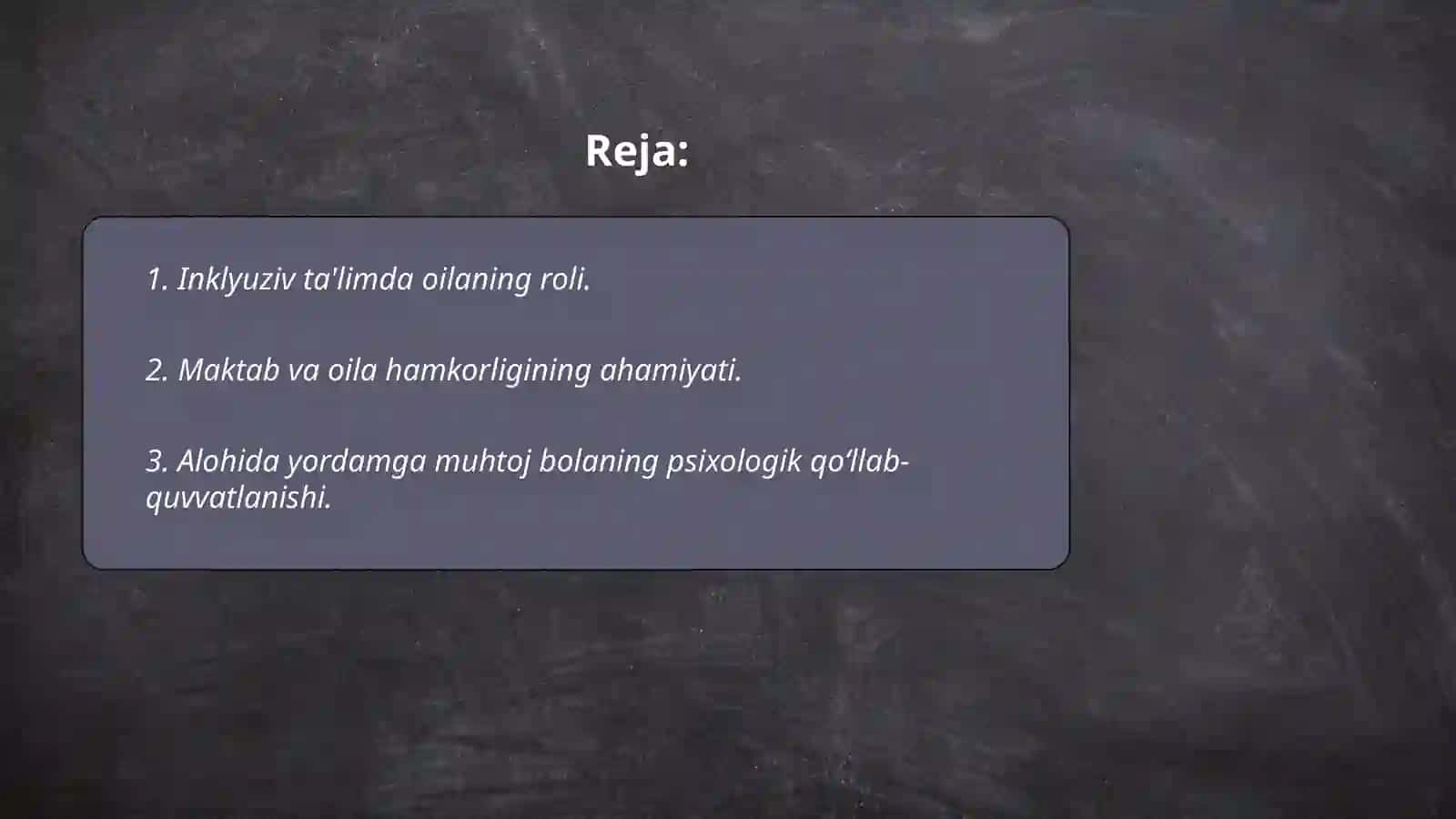 alohida yordamga muhtoj bolani umumta'lim maktabi yoki maktabgacha tashkilotda inklyuziv ta'lim sharoitida o'qishga moslashishida oila va maktabning o'rni 2