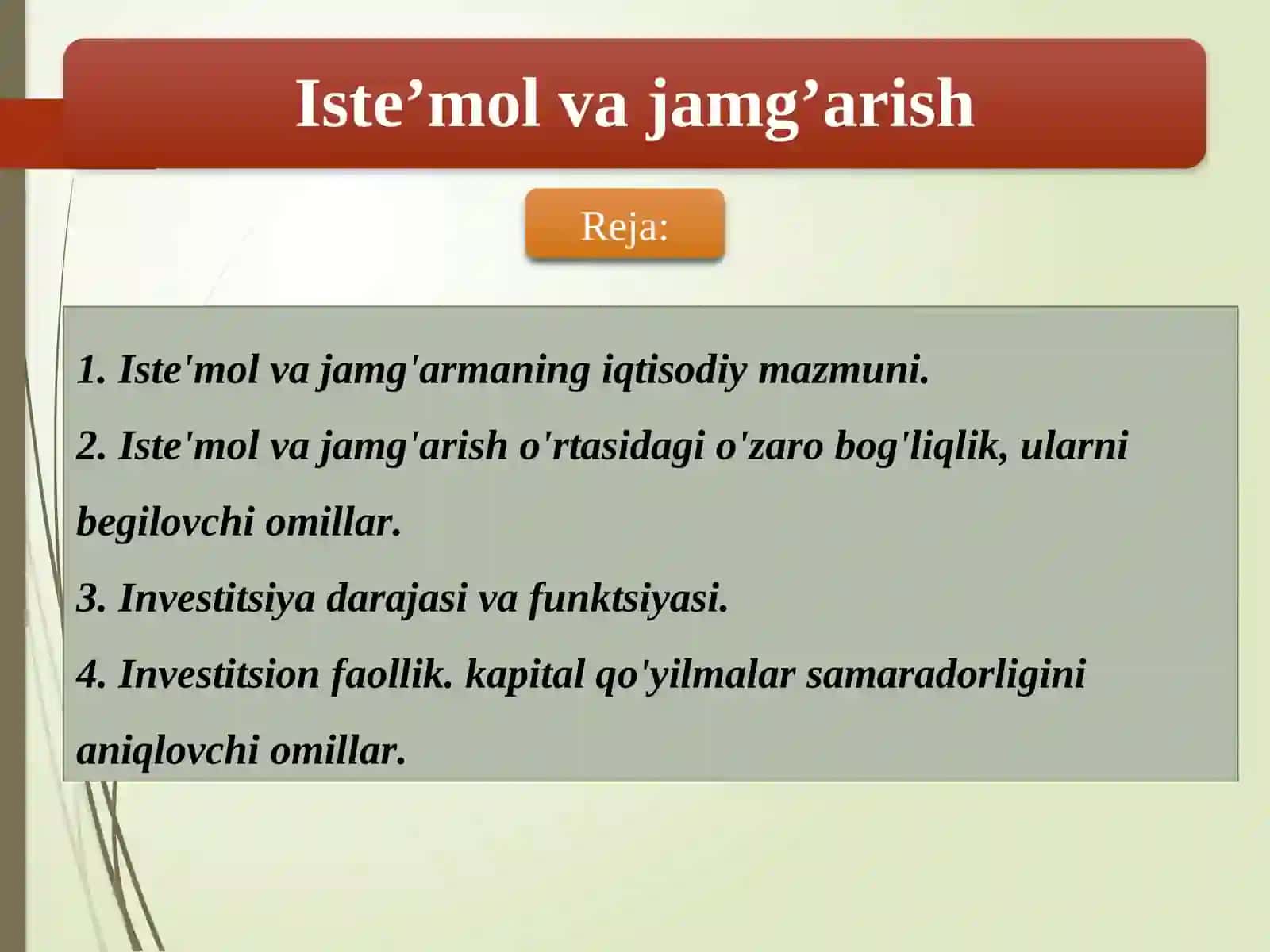 Jamg‘arish va iste‘mol Bajardim: Mamatqulova Marhabo Ravshanqizi 2