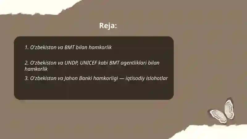 O'zbekistonning xalqaro tashkilotlar bilan hamkorlik aloqalari 2