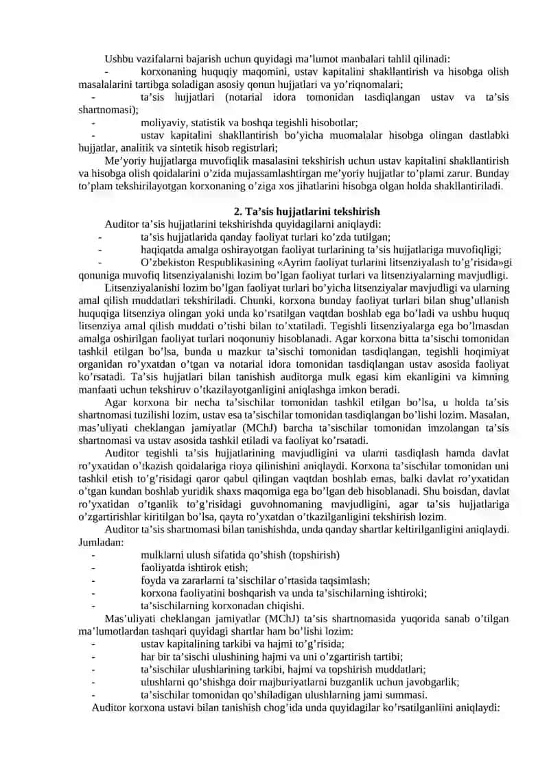Xususiy Kapital Shakllanishi va Ta'sischi Bilan Hisoblashishlar Audit 2