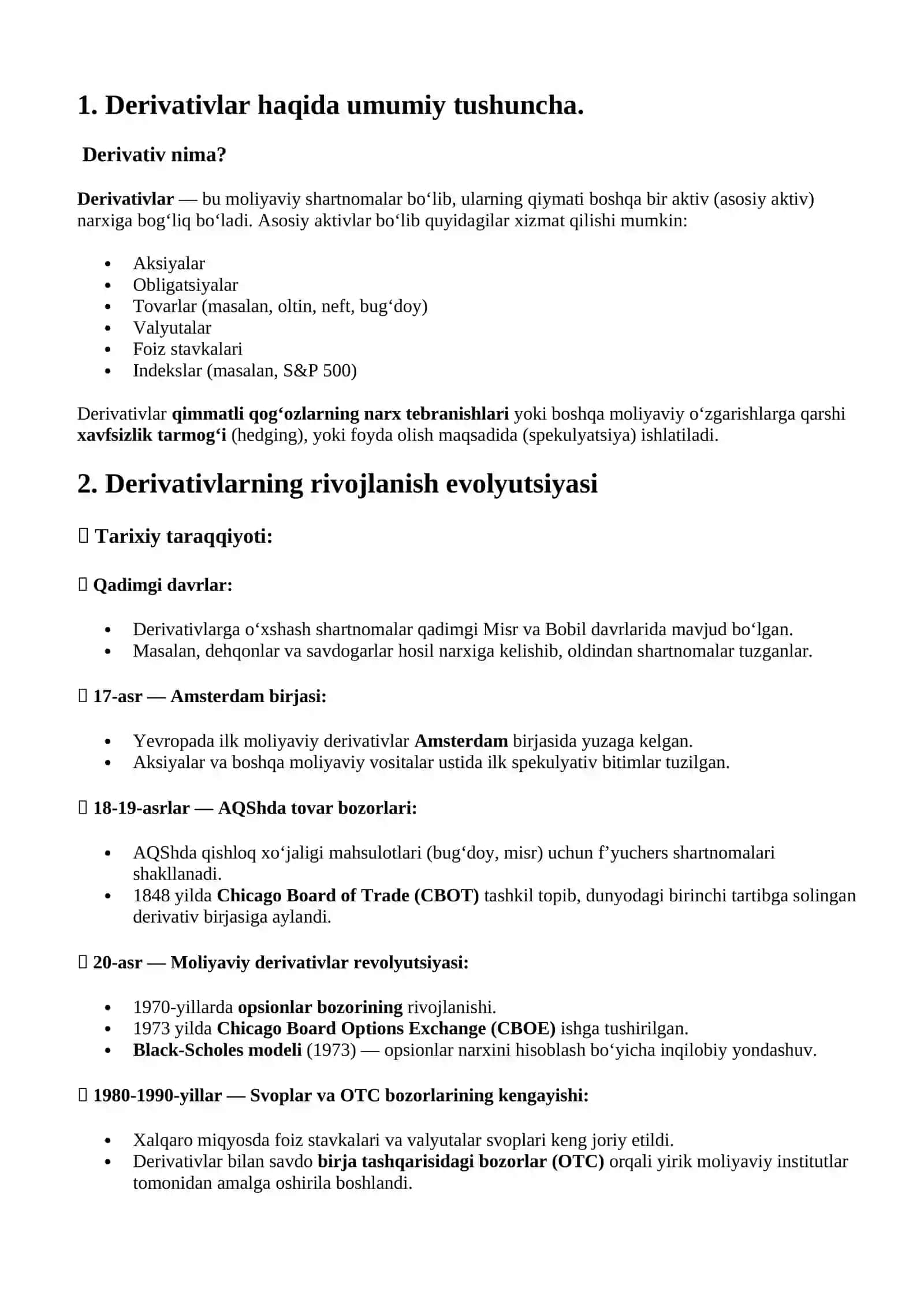 Moliyaviy derivativlar bozori 2