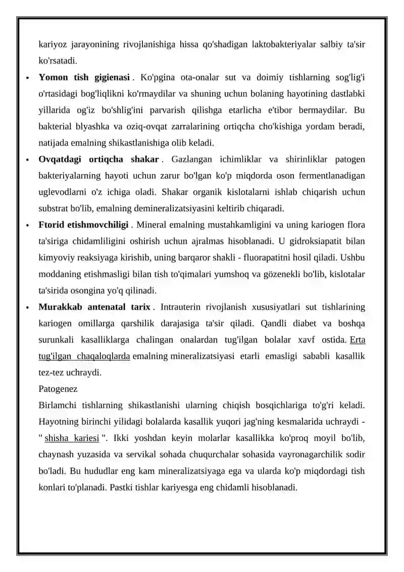 BIRLAMCHI TISHLARDA KARIYESNING KLINIK KECHISHINING XUSUSIYATLARI 2