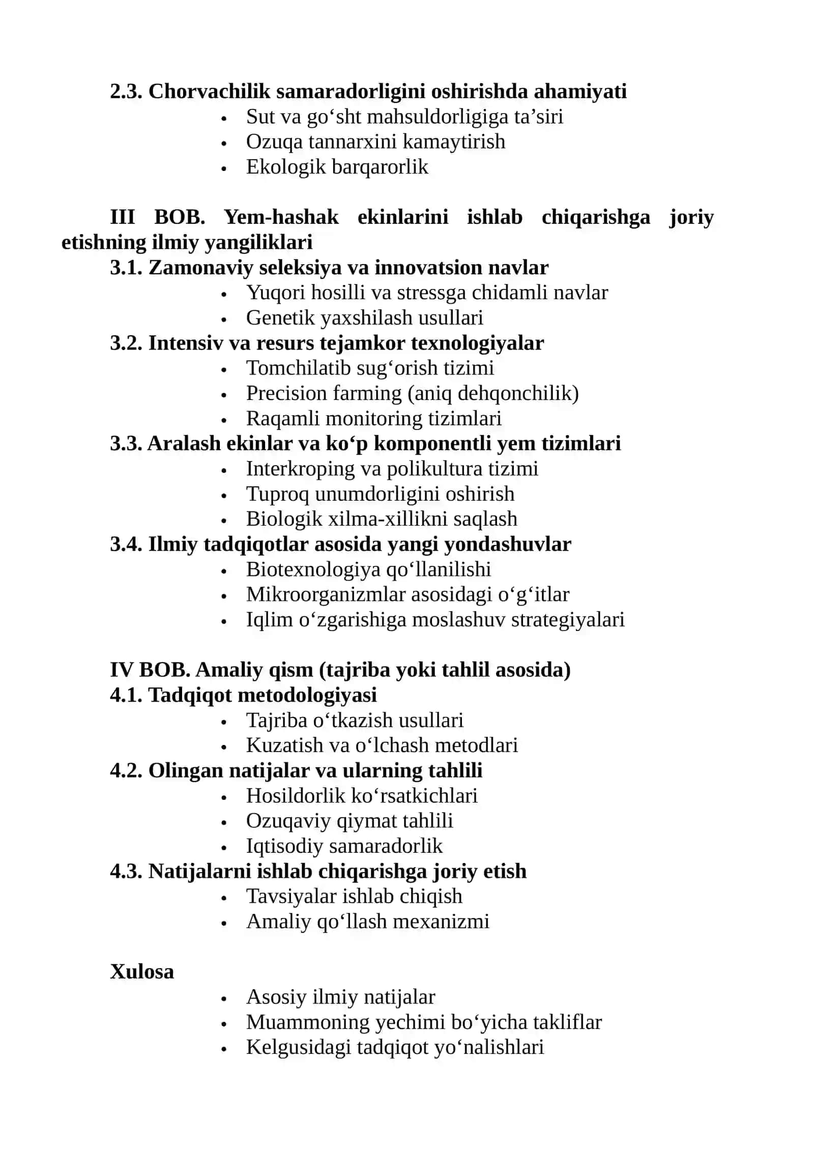 Yem-hashak ekinlarining guruhlarga ajratishning ahamiyati va ishlab chiqarishga joriy etishning ilmiy yangliklari 2