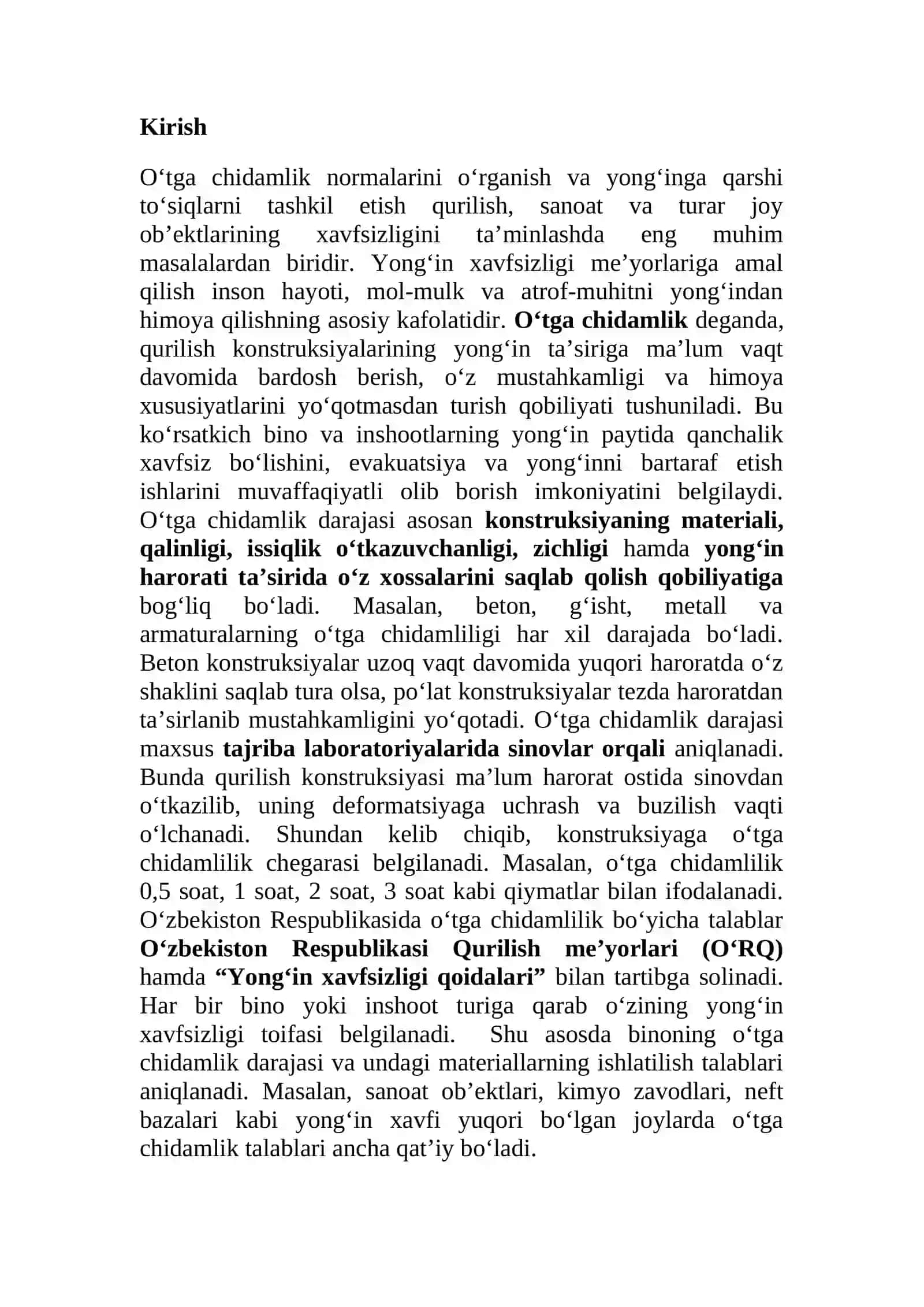 O'tga chidamlik normalarini o'rganish 2