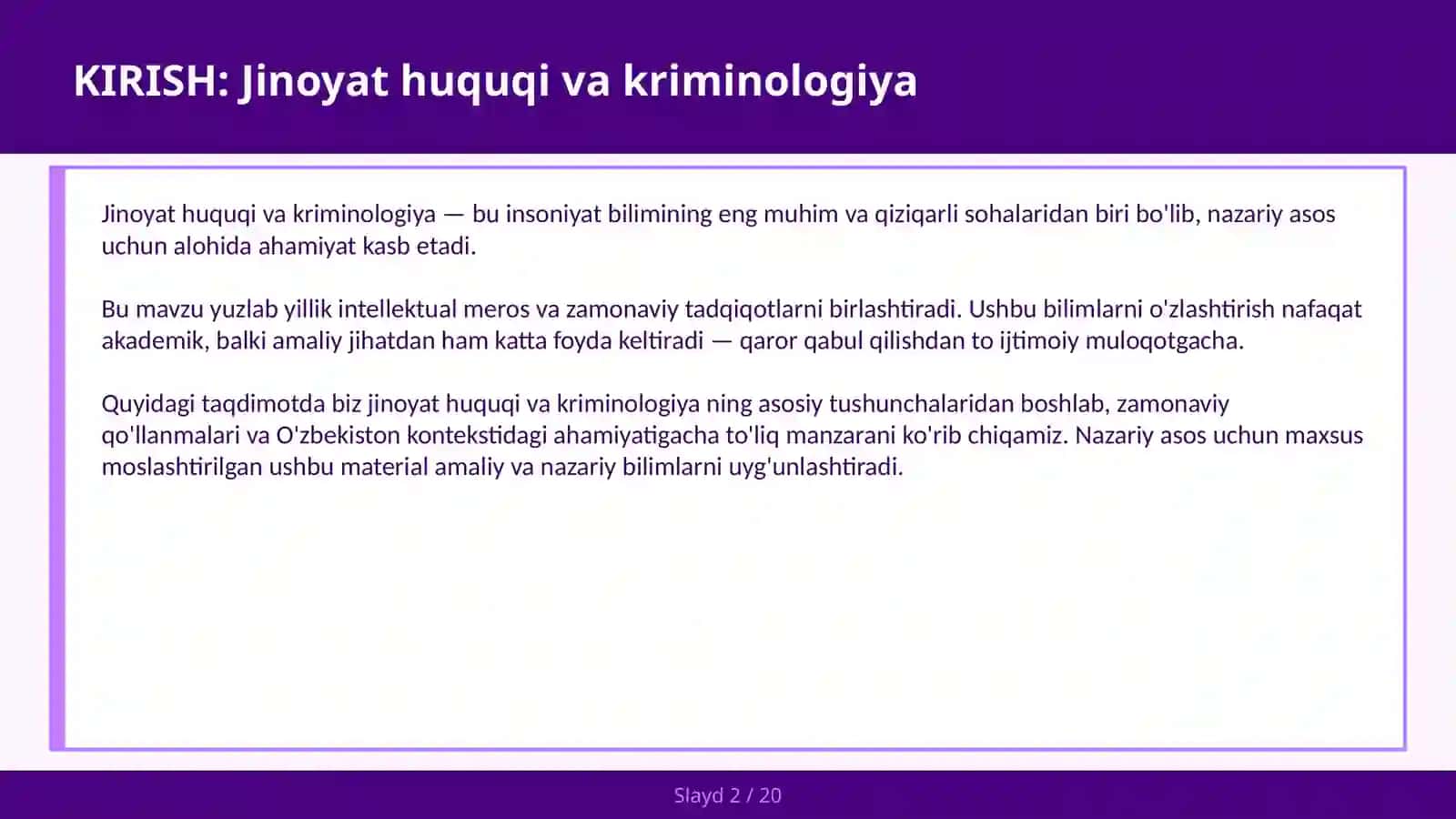 Jinoyat Huquqi va Kriminologiya 2