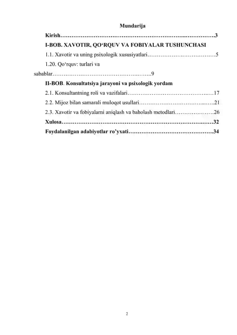 Konsultant tamonidan mijozdagi xavotirni qoʻrquv va fobiyalarni konsultatsiya qilish 2