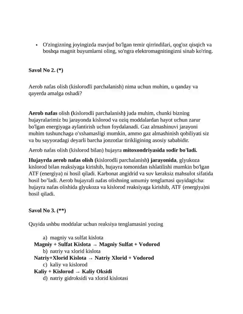 6-Sinf Science Yozma ish 2