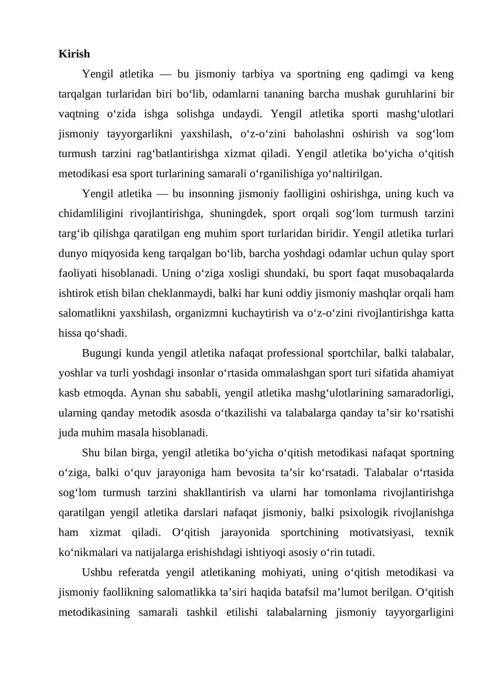 Yengil atletika va uni o’qitish metodikasi 2