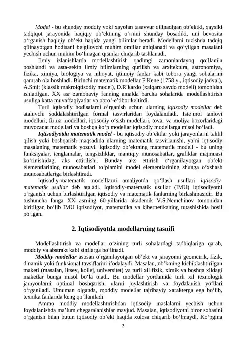 EKONOMETRIK MODELLASHTIRISH ASOSLARI 2