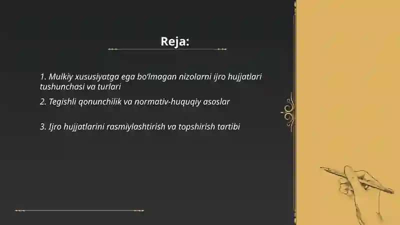 Mulkiy xususiyatga ega boʻlmagan nizolarni ijro hujjatlari ni yuritish tartibi 2