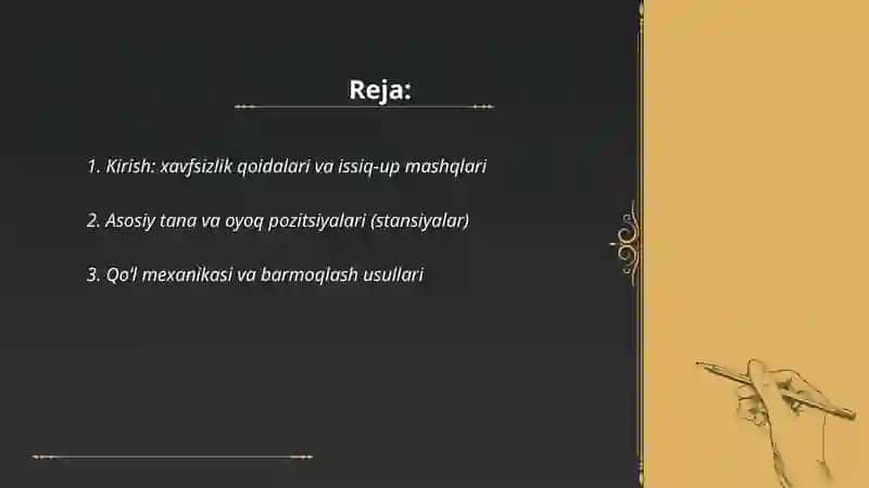 Qol jangi Texnik harakatlarga õrgatish bosqichlari 2