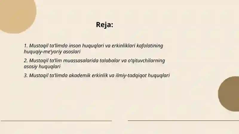 Mustaqil taʼlim doirasida inson huquqlari va erkinliklari kafolatining yaratilishi 2
