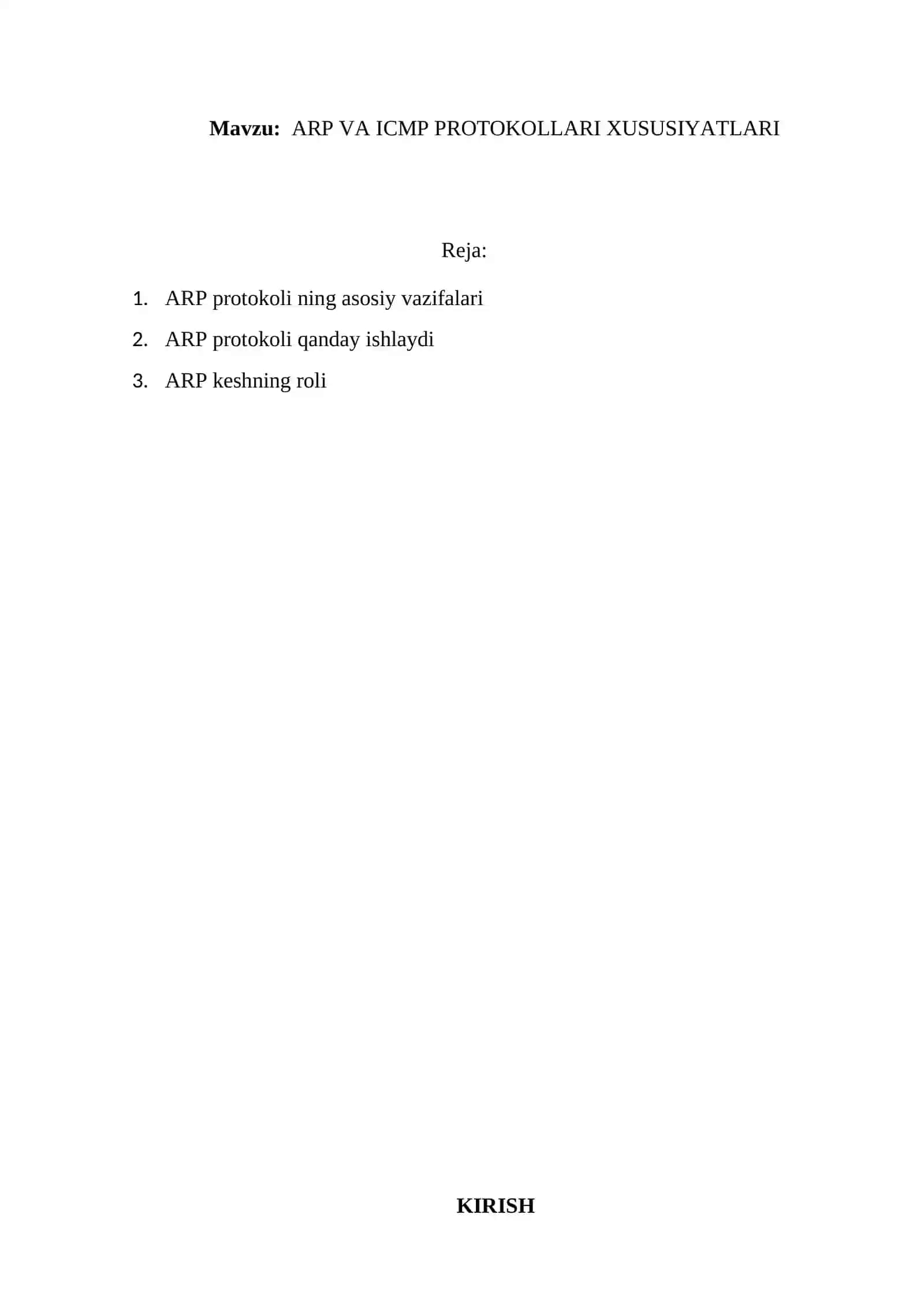 ARP VA ICMP PROTOKOLLARI XUSUSIYATLARI 2