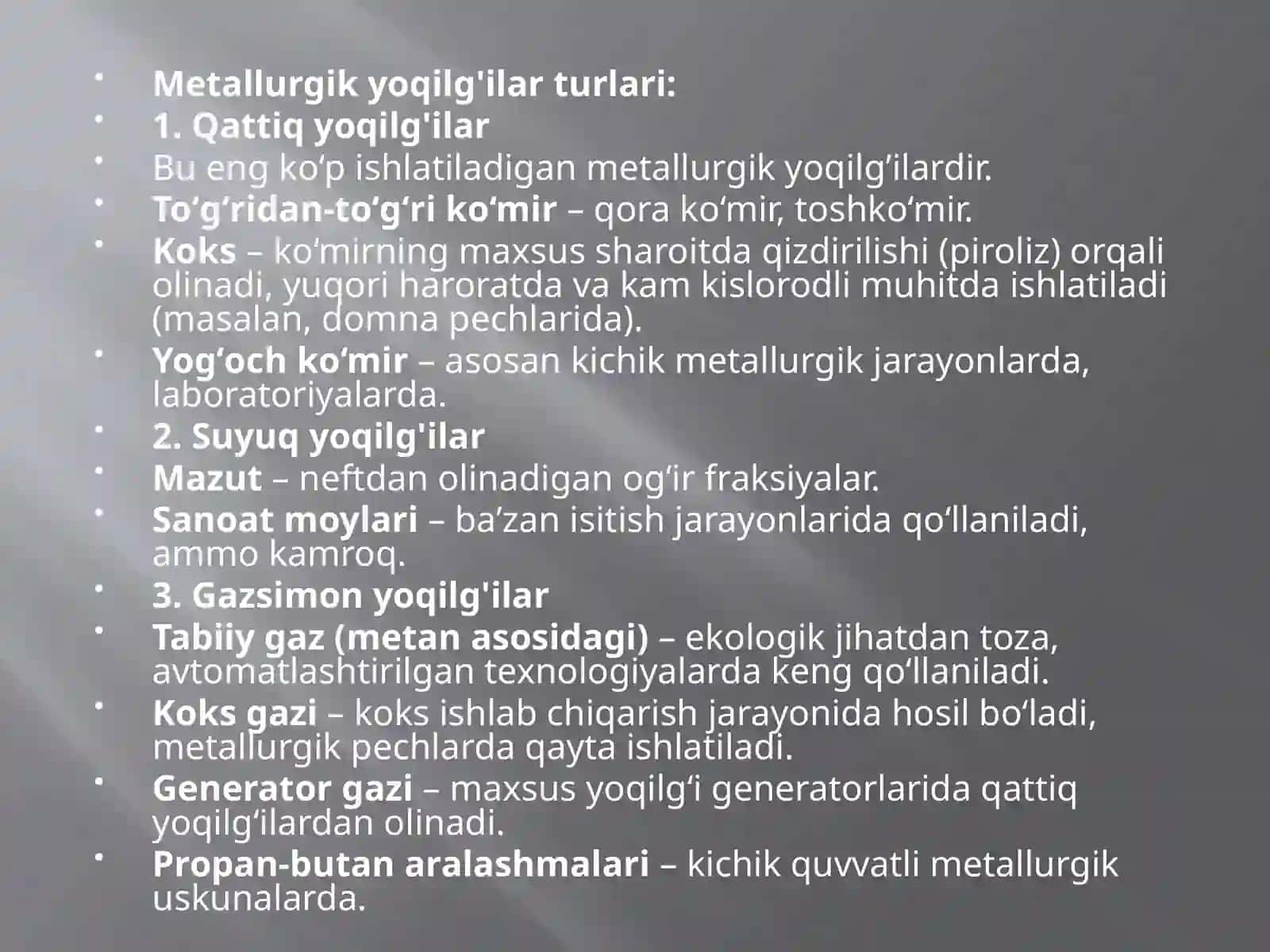 Metallurgik yoqilg'ilar va ularning turlari 2