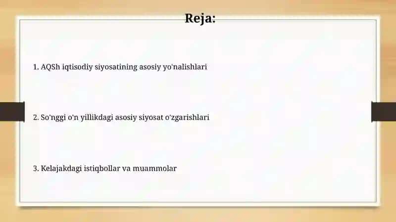 Amerika Qushma Shitatlari iqtisodiy siyosati 2