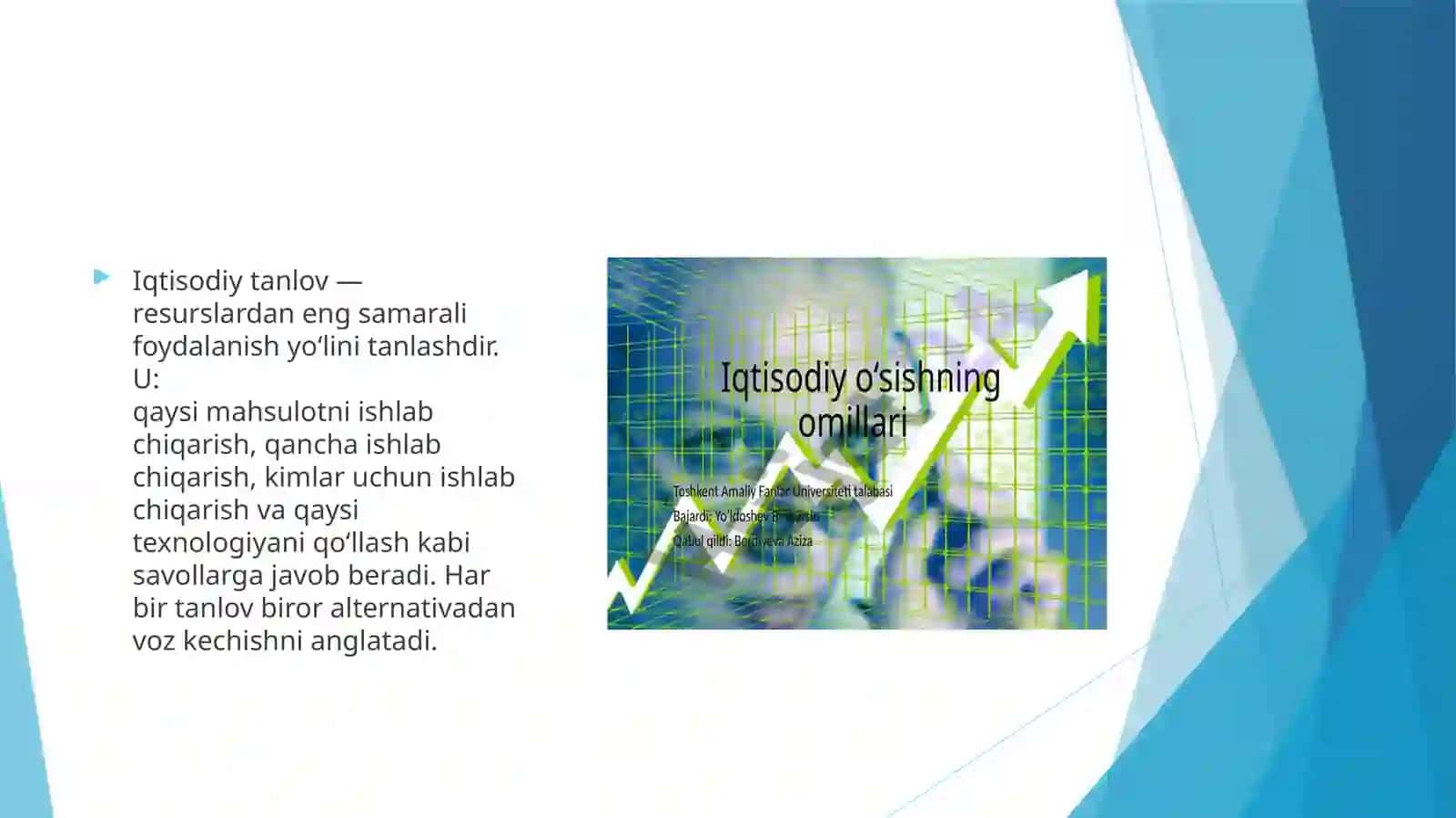 Iqtisodiy tanlov muammosi va imkoniyat xarajatlari 2
