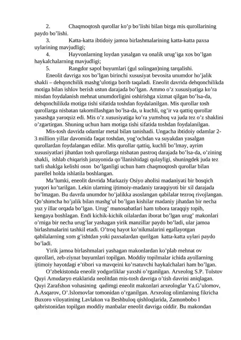 Eneolit davrining o'ziga xos xususiyatlari 2