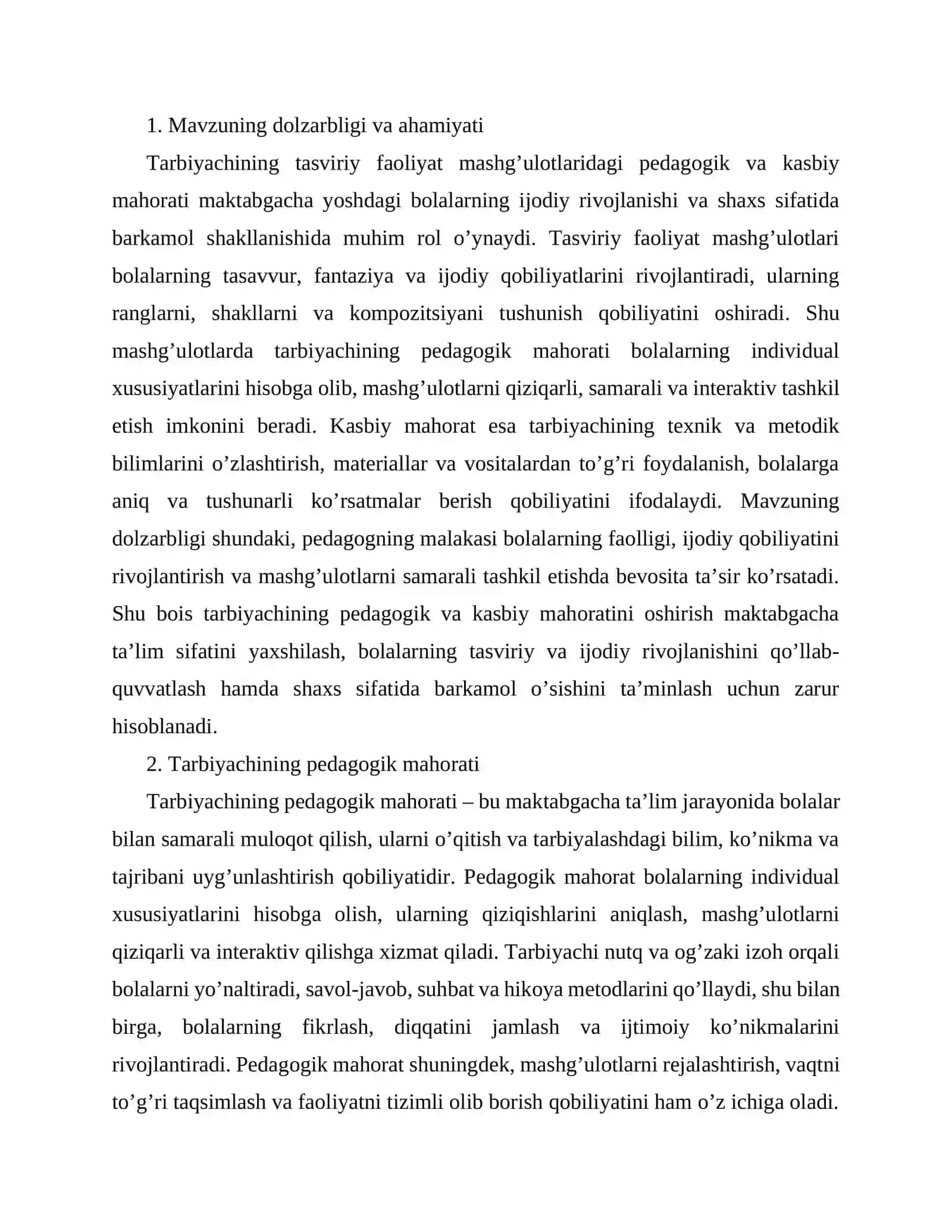Tarbiyachining tasviriy faoliyat mashg’ulotlaridagi pedagogik va kasbiy mahorati 2
