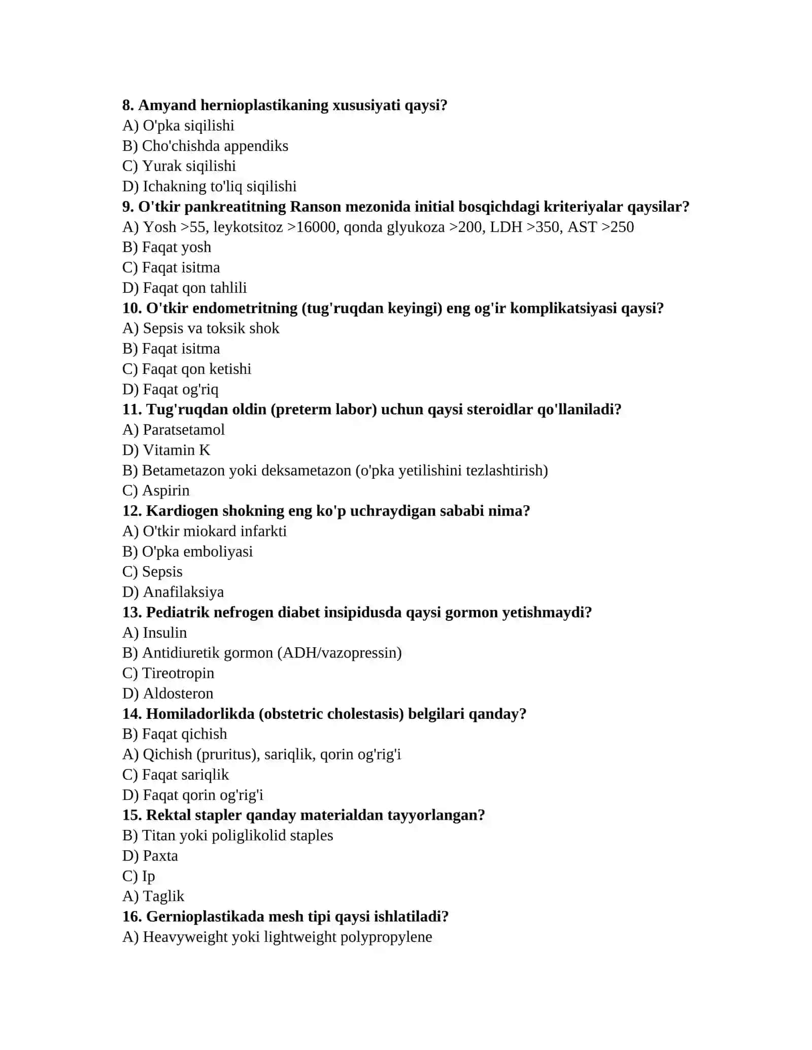 Tibbiyot sertifikat testlari 2