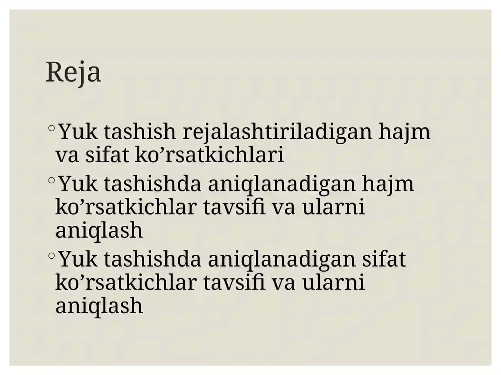 Yuktashishda ekspluatatsiya ishining hajmi va sifat ko’rsatkichlari 2