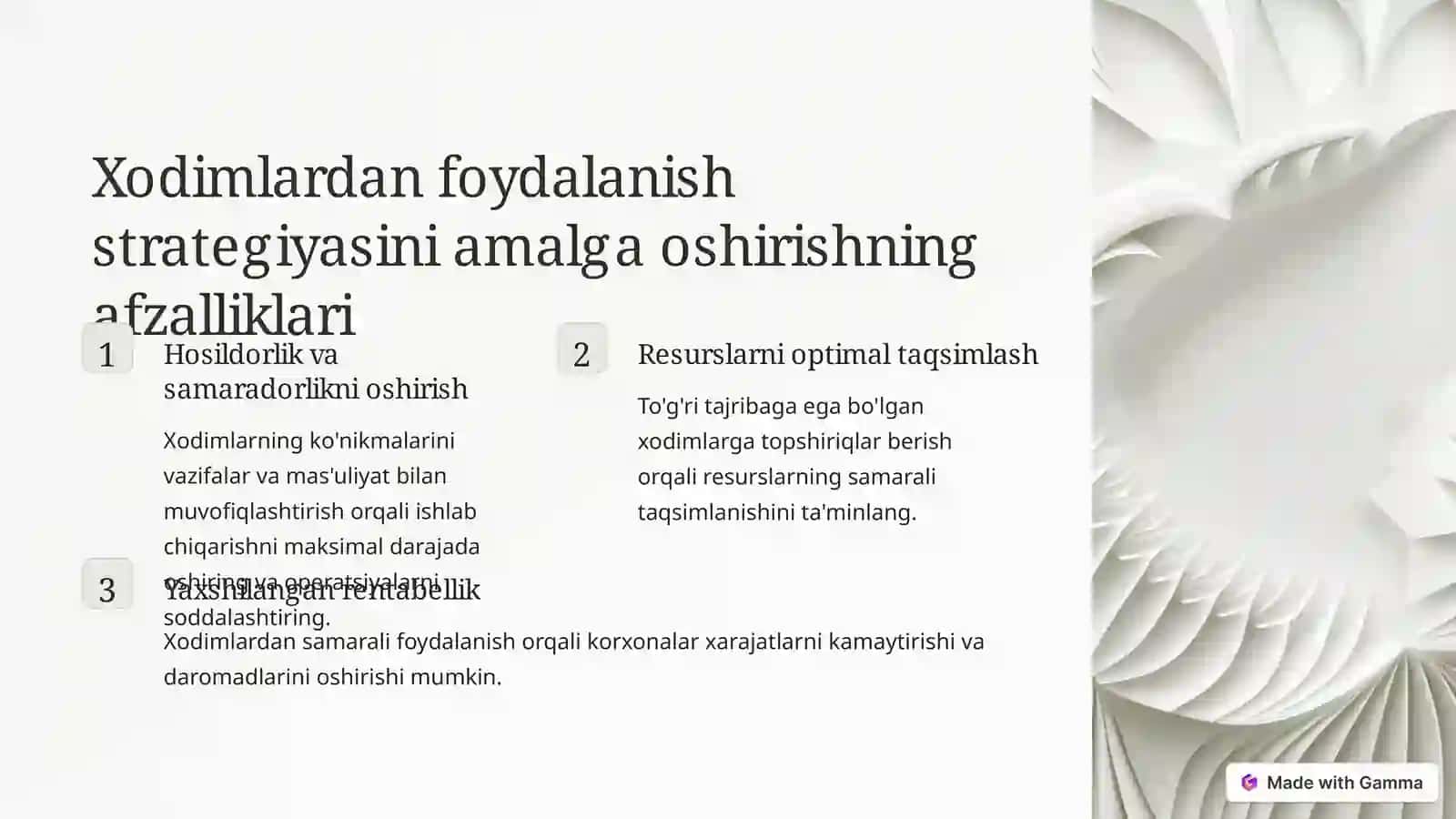 Samadimizning xodimlarga olib keladigan har bir uslubimiz 2
