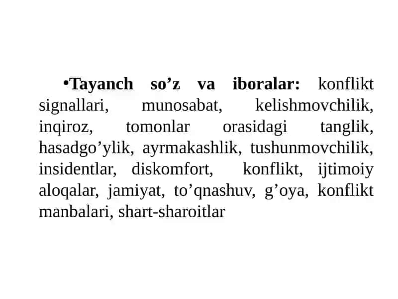 Konfliktsignallari. Nizo, uning mazmuni va turlari 2