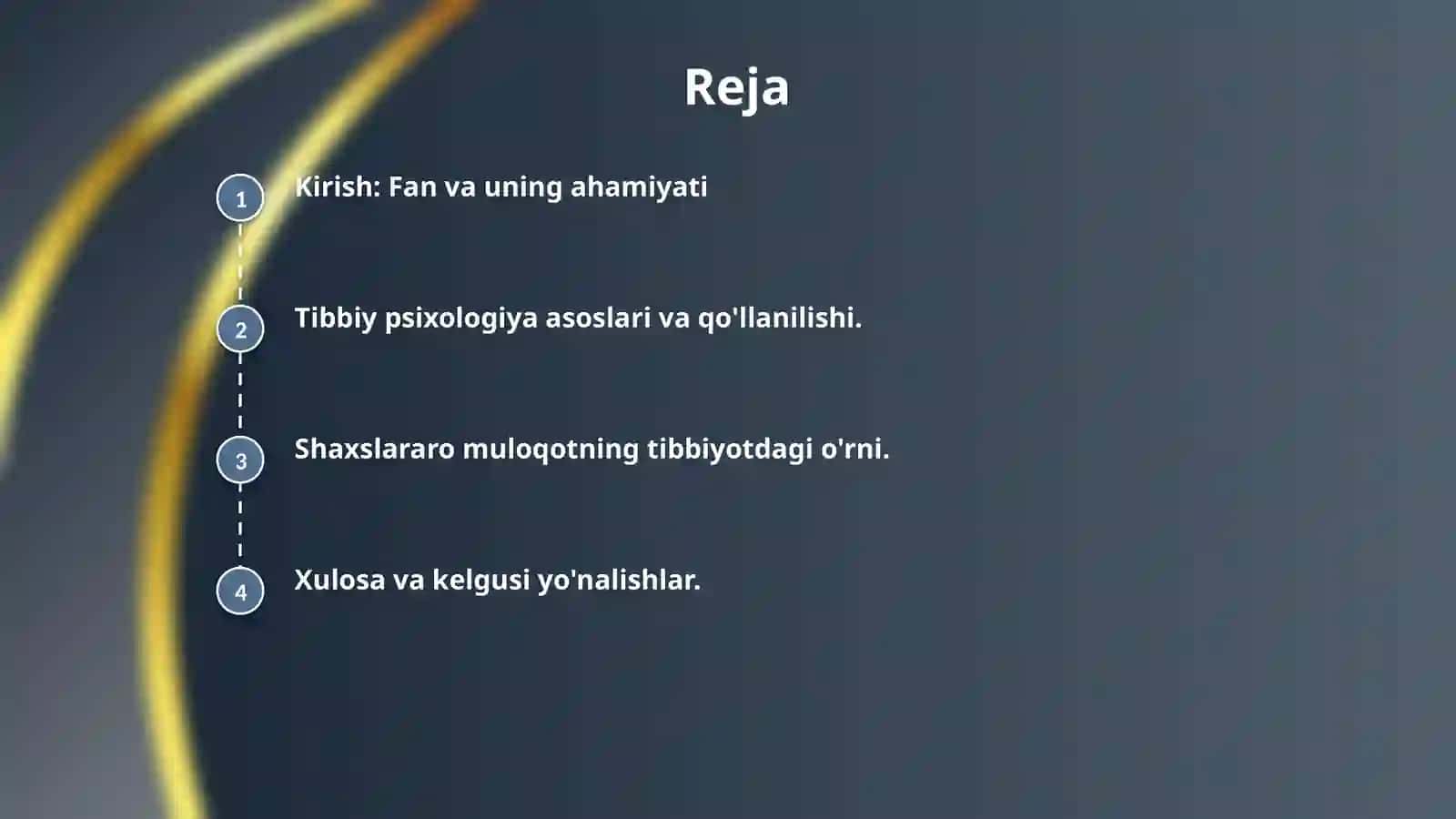 tibbiyot texnikumlarida Tibbiy psixologiya va shaxslararo muloqot fanidan har bir mavzu uchun slayd tayyorlab ber 2