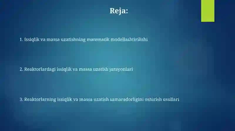 Reaktivlarda issiqlik-massa almashuvi 2