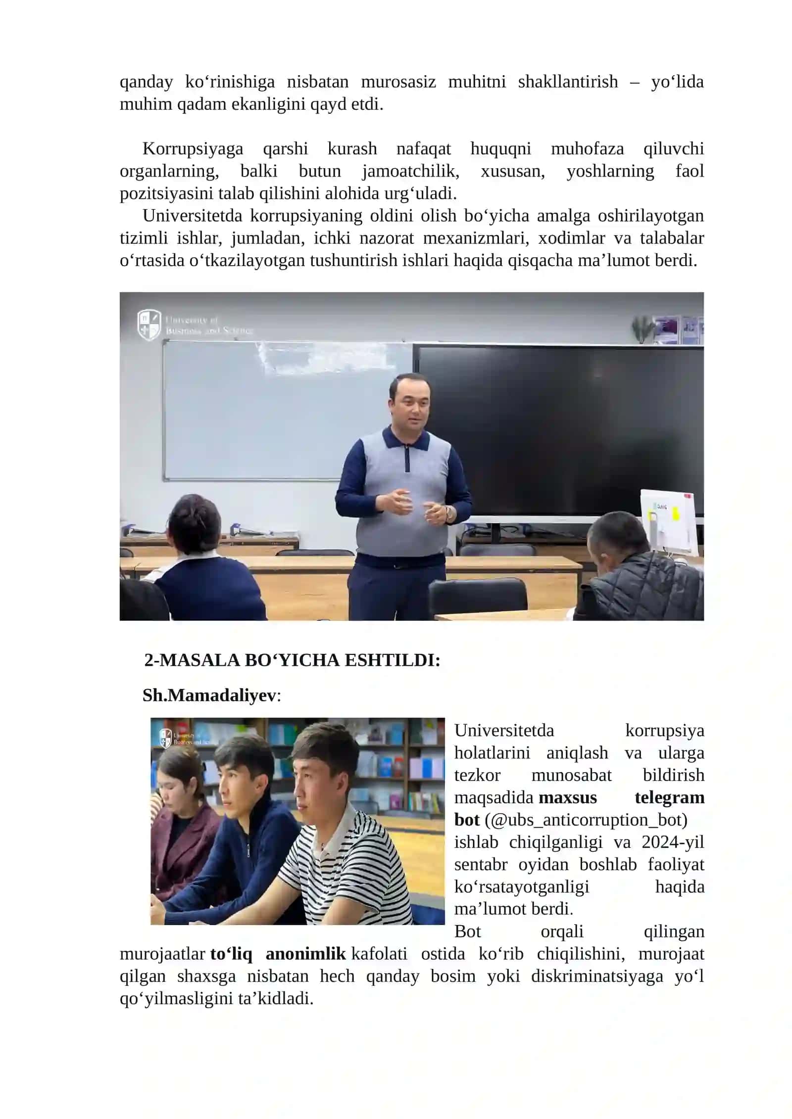Korrupsiyaga qarshi kurash va "Kompleans" nazorat bo‘limi 2