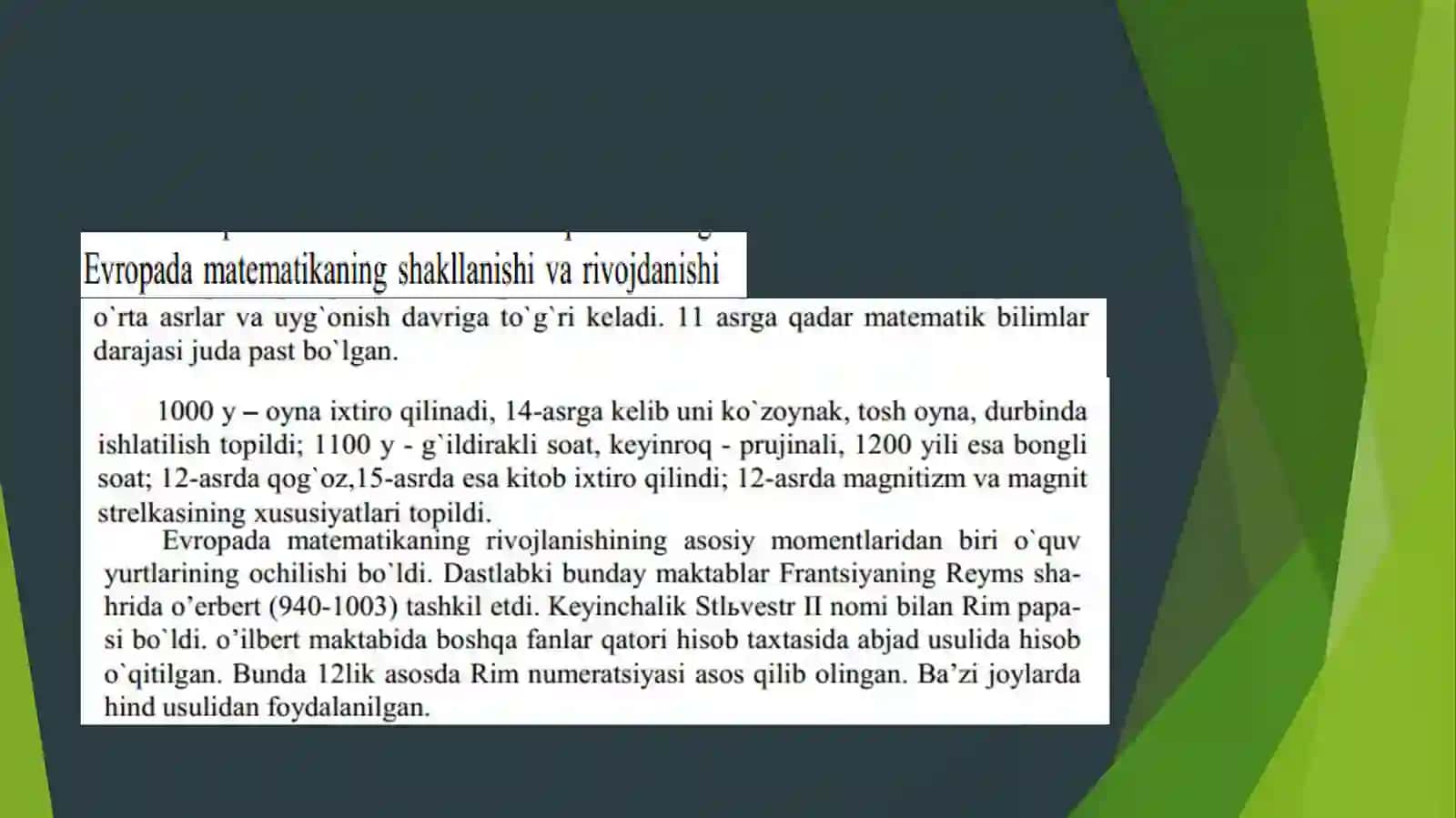 Oʻrta asr va uygʻonish davrida Yevropa matatikasimatematika 2