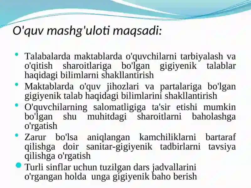 MАKTАBDАBОLАLАRNIO'QITISHVАTАRBIYALАSHSHАRОITLАRININGGIGIYENIKNАZОRАTI 2