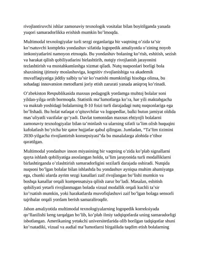 NUTQIDA NUQSONI BO’LGAN BOLALAR BILAN LOGOPEDIK ISHDA MULTIMODAL TEXNOLOGIYALARDAN FOYDALANISH 2