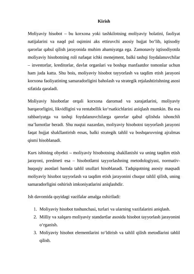 MOLIYAVIY HISOBOT TAYYORLASH VA TAQDIM ETISH JARAYONINI TAHLIL QILISH 2