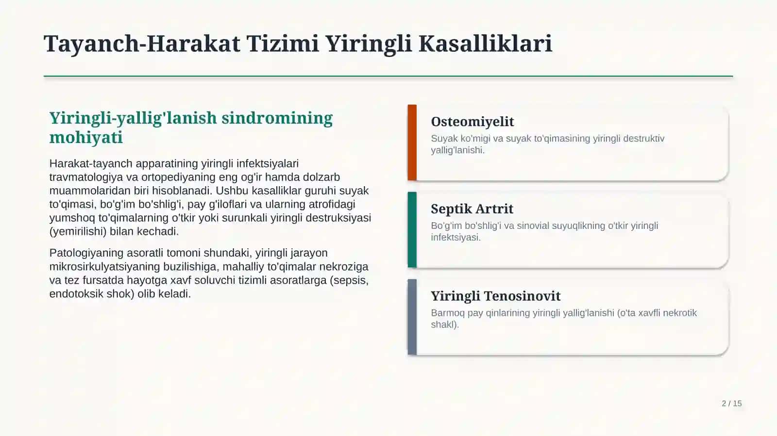 Harakat-tayanch tizimida yiringli kasalliklar sindromi | 15 slaydli tibbiy taqdimot 2