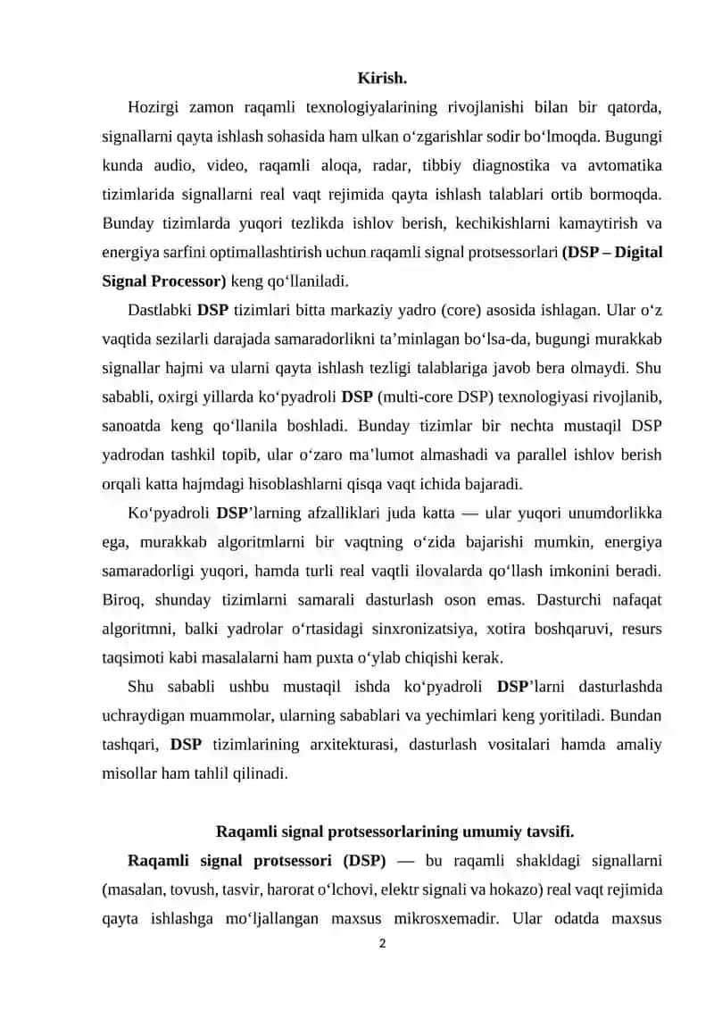 Ko‘pyadroli DSP’larni dasturlash muammolari. 2