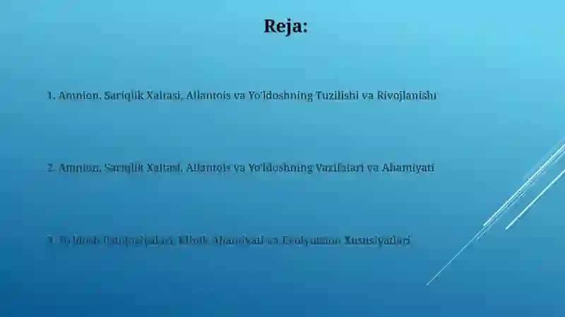 Amnion, Sariqlik Xaltasi, Allantois va Yo'ldoshning Tuzilishi va Rivojlanishi 2