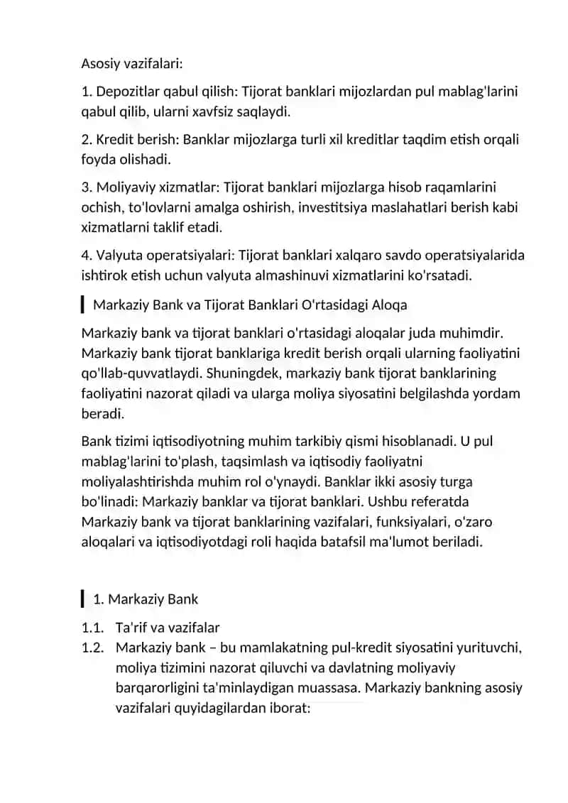 Markaziy Bank va Tijorat Banklari: Ta'rif va Funktsiyalar 2
