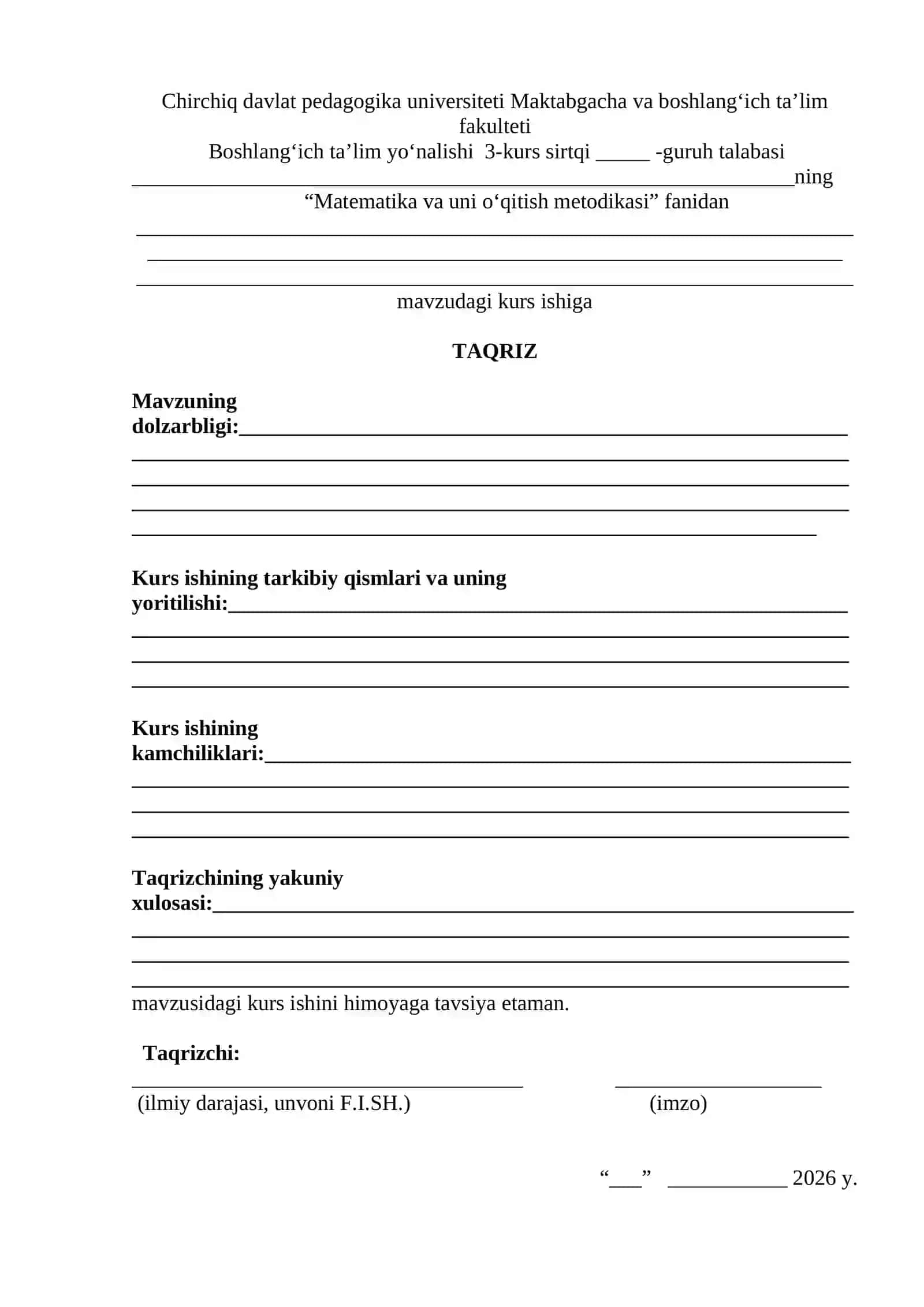 Matematika va uni o‘qitish metodikasi 2
