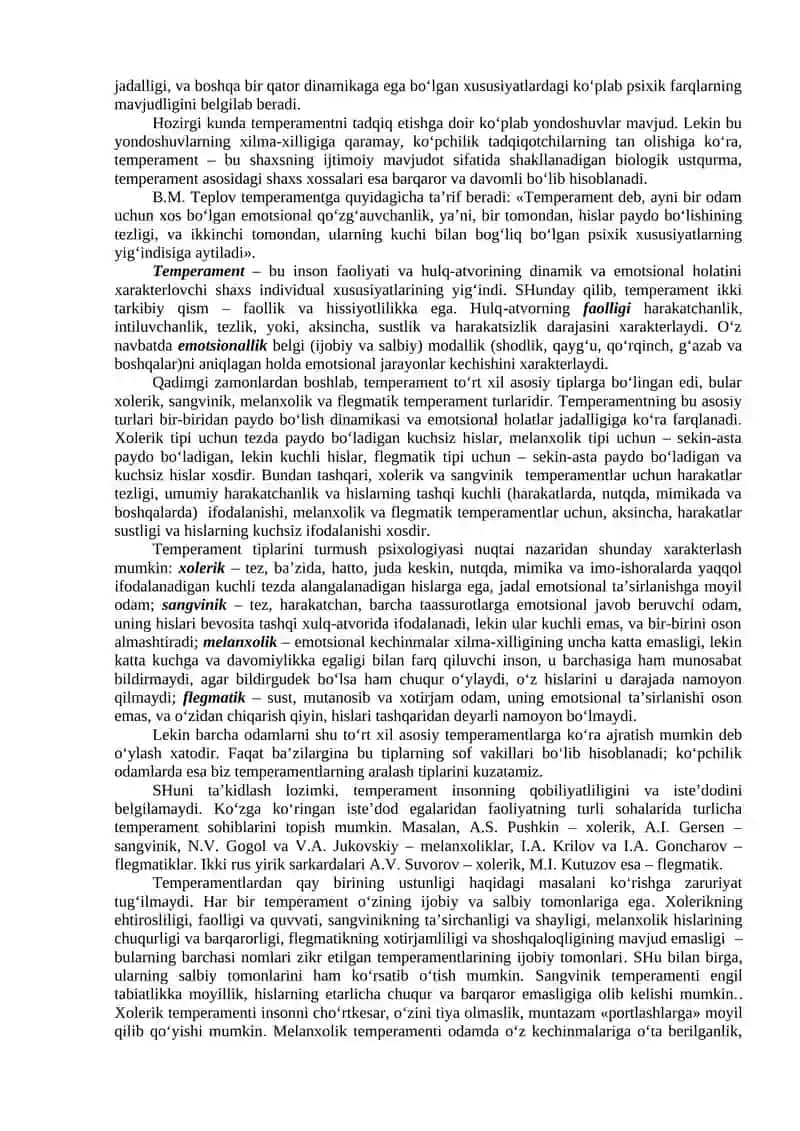 Temperament va shaxs. Xarakter strukturasi va tipologiyasi. Qobiliyatlar va ularning turlari 2