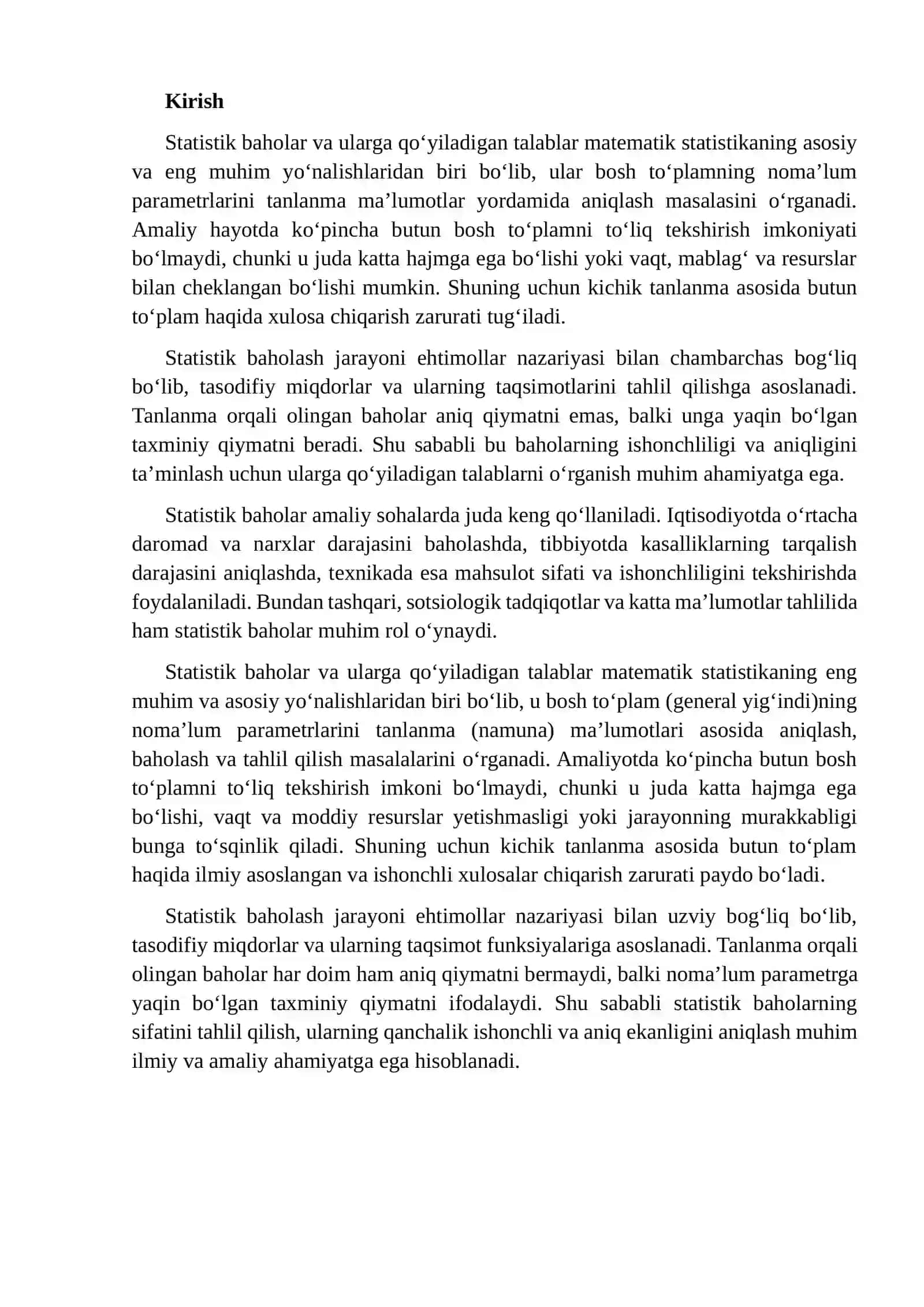 Statistik baholar va ularga qо‘yiladigan talablar 2