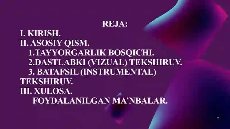 Bino va inshootlarni texnik holatini o'rganish. 2