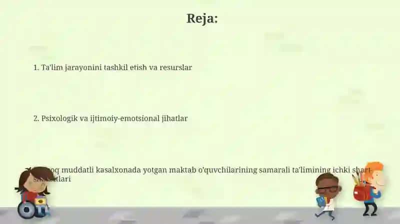 Uzoq muddatli davolanuchi maktab o'quvchilarining samarali ta'limi uchun ichki sharoitlar 2