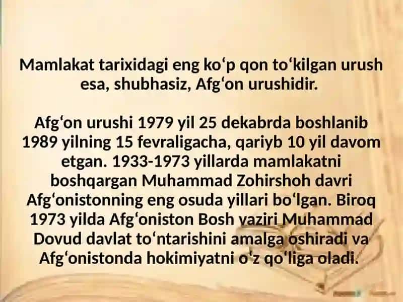 1979-1989-yillarda bo‘lib o‘tgan Afg‘on urushining O‘zbekiston iqtisodiyotiga ta'siri. 2