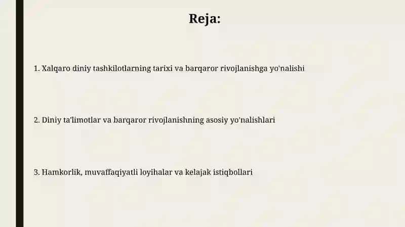 Xalqaro diniy tashkilotlar faoliyatining tarixi va ularning barqaror rivojlanish maqsadi 2