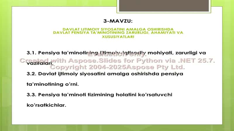 Davlat ijtimoiy siyosatini amalga oshirishda davlat pensiya ta’minotining zarurligi, ahmiyati va xususiyatlari 2