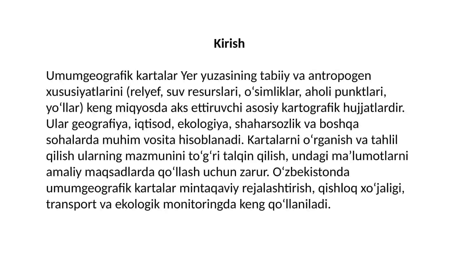 Umumgeografik kartalarni o'rganish 2
