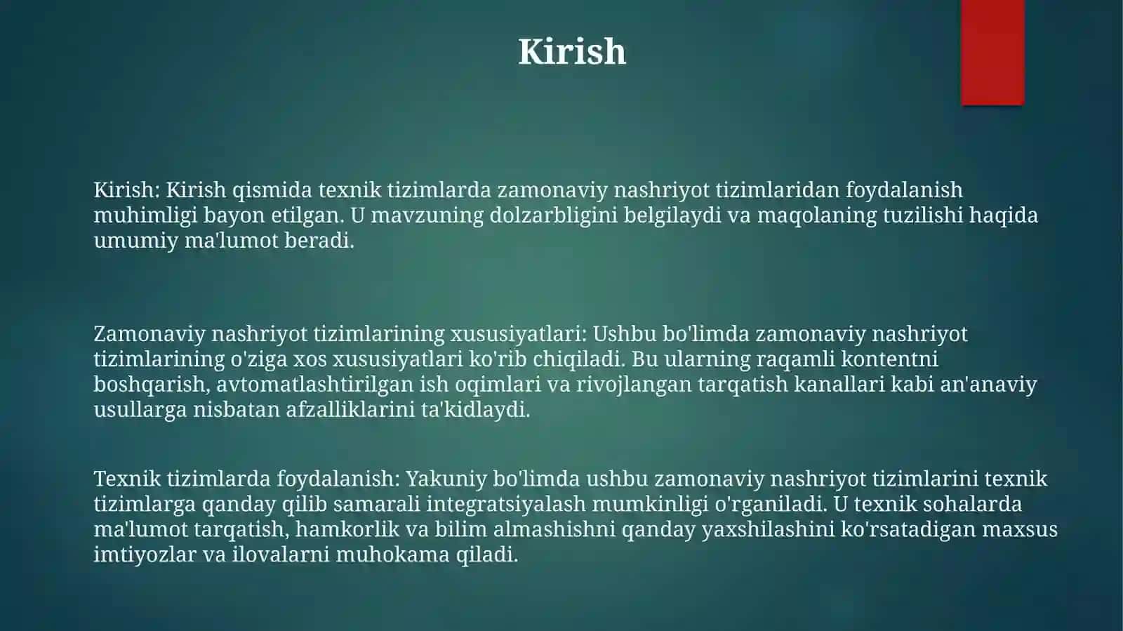 Zamonaviy Nashriyot Tizimining Xususiyatlarini TexnikTizimlardaQollash 2